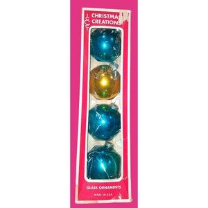Vintage Christmas Creations Mercury Glass Ornaments Set Of 4 Blue Gold Made In U